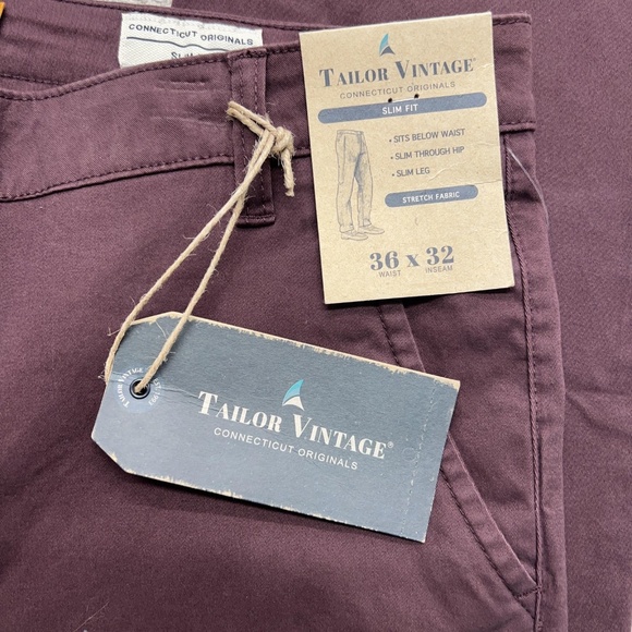 Tailor Vintage Pants Mens 36x32 Burgundy Chino Slim Fit Connecticut Original - Picture 5 of 12